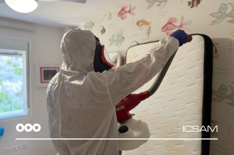 Imagen de técnico de ICSAM realizando tratamiento contra chinches